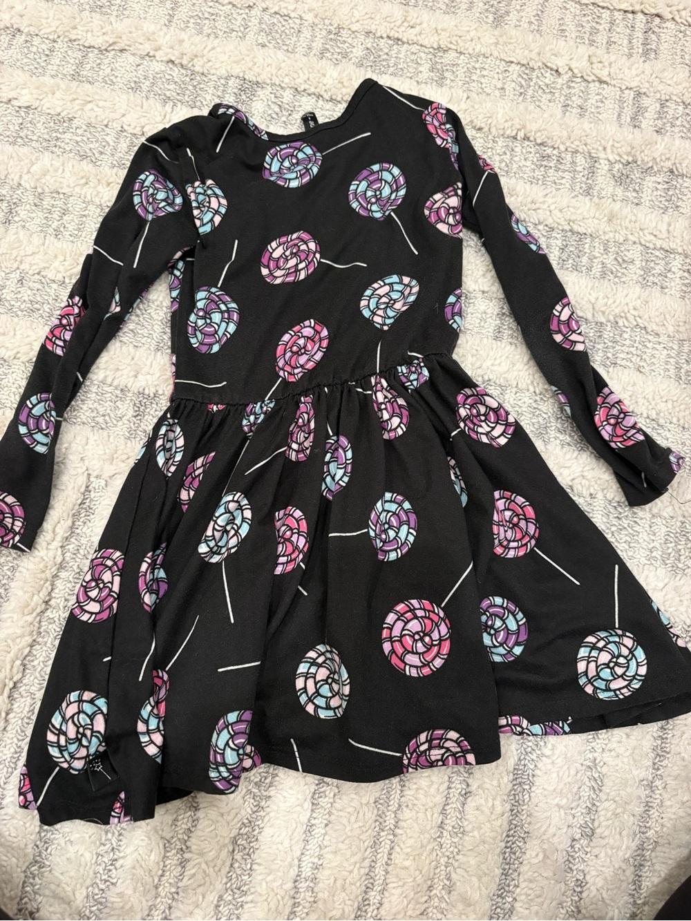 Girls Black Lollipop Print Long-Sleeve Skater Dress - Picture 2 of 2